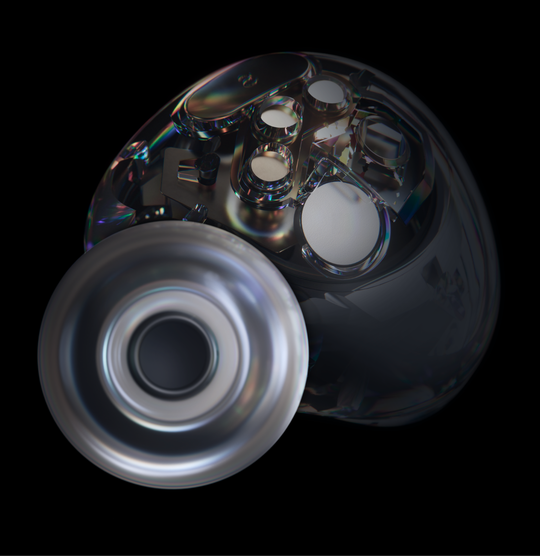 An image showing the Gamebuds' internal components with the parts responsible for noise cancellation visible.