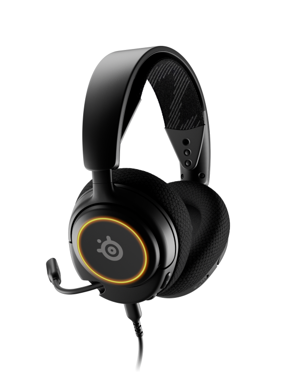 
 An angled view of the Arctis Nova 3 headset.
 