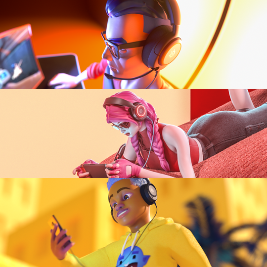 A variety of characters use the Arctis Nova 3 headset for their specific platforms: mobile, console, and PC. A USB-C c badge is overlayed on the image. Text reads: "Type-C."