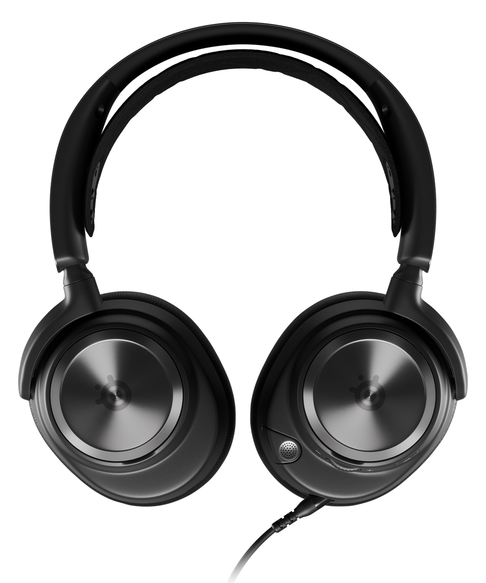 
 A top-down view of an Arctis Nova Pro with the earcups rotated outwards.
 
